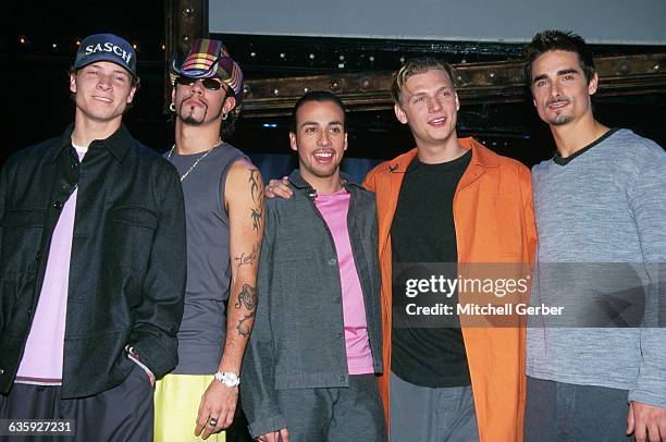 The Backstreet Boys at Studio 54 in Manhattan at a press conference to promote their new album, Millennium. From left to right: Brian Littrell, A.J....