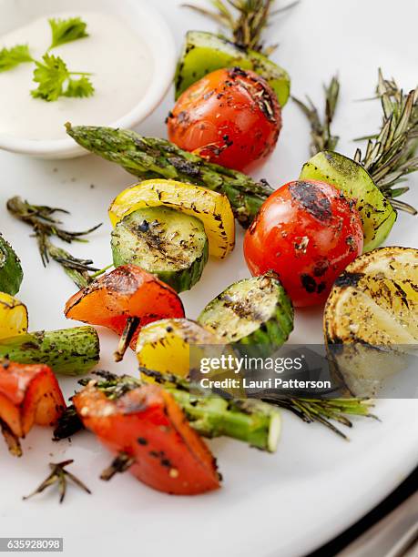 bbq, rosemary vegetable skewers - high key green stock pictures, royalty-free photos & images