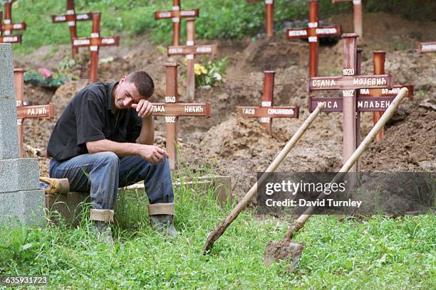 Bosnian man mourns a victim of the ethnic violence in Sarajevo in 1992.