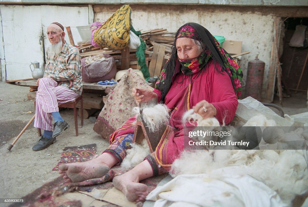 Woman Working with Wool