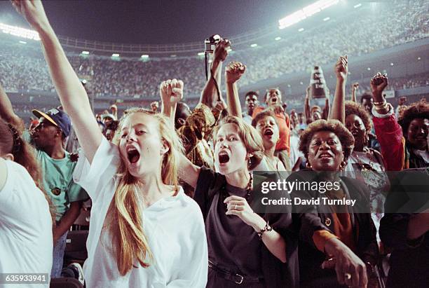 Audience at a Nelson Mandela Benefit Concert in Yankee Stadium