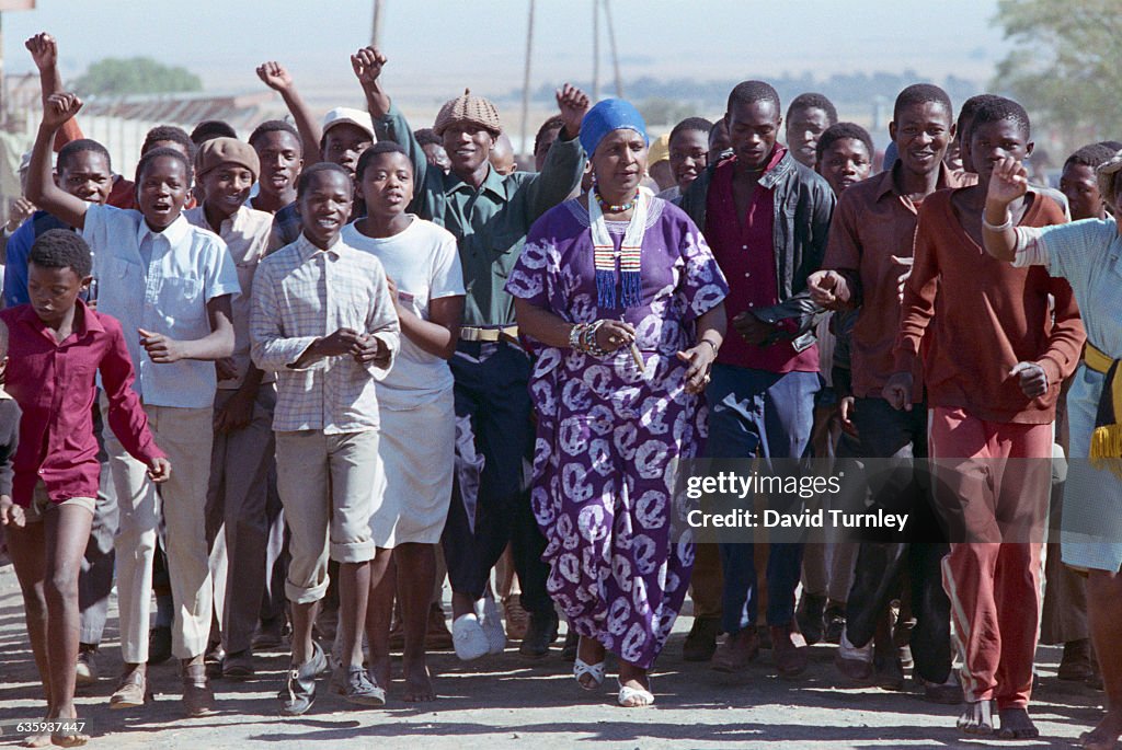 Winnie Mandela Marching with Youths