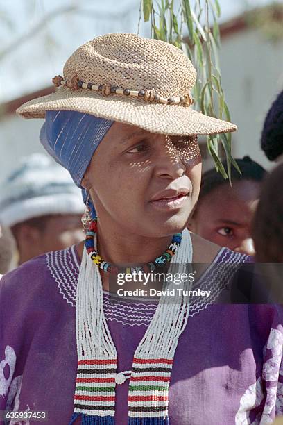 Political activist Winnie Mandela participates in a march through Brandfort Township, from which she was banished for eight years.