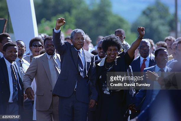 Nelson and Winnie Mandela During Release Celebration
