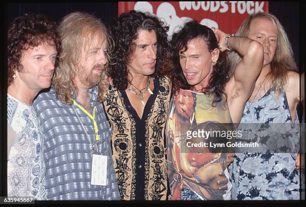 Portrait of Aerosmith backstage at Woodstock '94.