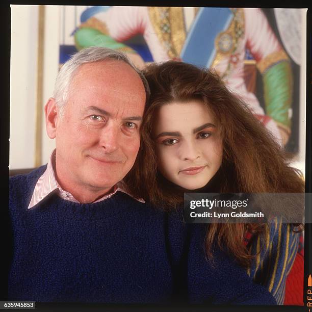 Portrait of movie director Jamees Ivory with actress Helena Bonham-Carter. Bonham-Carter starred in A Room With a View, directed by Ivory.