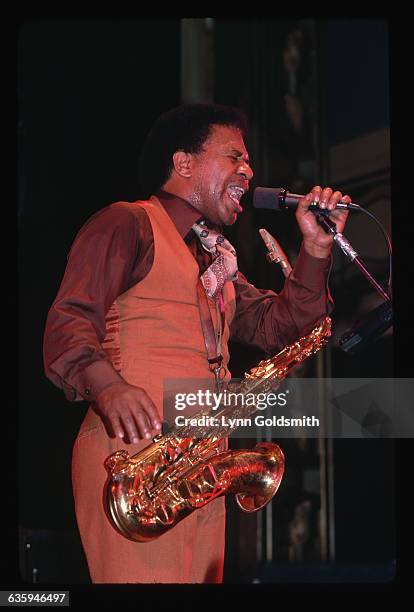 Jr. Walker picture shows soul saxophonist, Junior Walker, singing on stage in ...