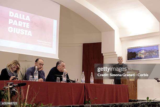 The secretary of SEL Nichi Vendola during the National Assembly of the Left Party SEL declaring the dissolution of the party and the union with...