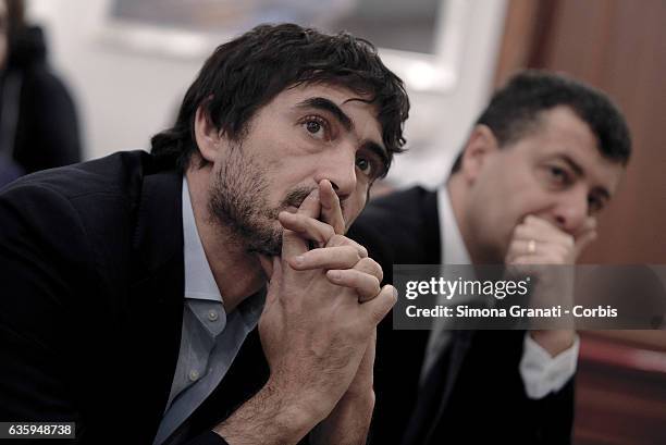 Nicola Fratoianni and Arturo Scotto during the National Assembly of the Left Party SEL declaring the dissolution of the party and the union with...