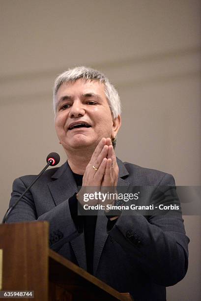 The secretary of SEL Nichi Vendola during the National Assembly of the Left Party SEL declaring the dissolution of the party and the union with...