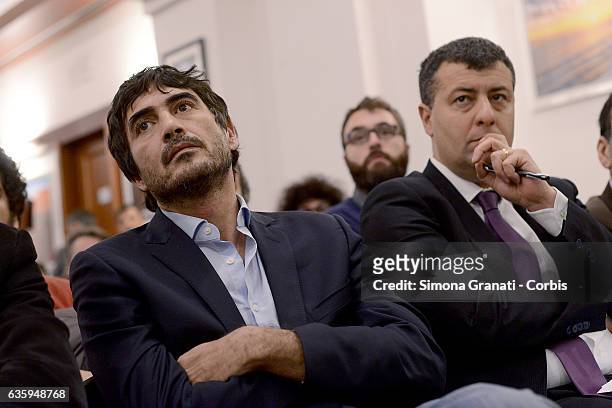 Nicola Fratoianni and Arturo Scotto during the National Assembly of the Left Party SEL declaring the dissolution of the party and the union with...