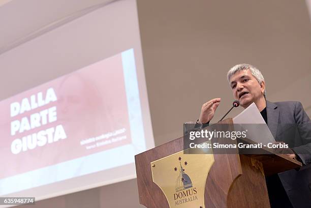 The secretary of SEL Nichi Vendola during the National Assembly of the Left Party SEL declaring the dissolution of the party and the union with...