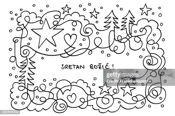 sretan božić christmas snow doodle drawing - snow falling transparent background stock illustrations