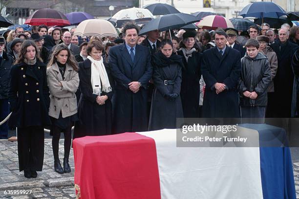 The family of Francois Mitterrand attends his private funeral in Jarnac.