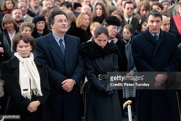 Family of Francois Mitterrand attend his private funeral in his hometown of Jarnac.