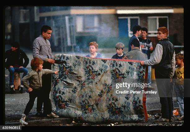 Boys in Northern Ireland with Burning Mattress