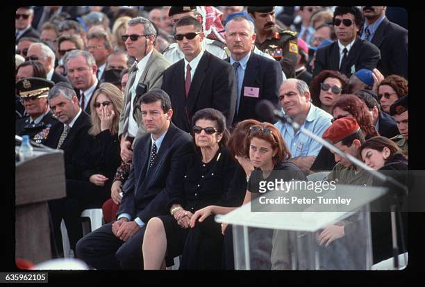 Among the mourners at the funeral for Yitzhak Rabin is Leah Rabin , the widow of the slain Israeli prime minister.