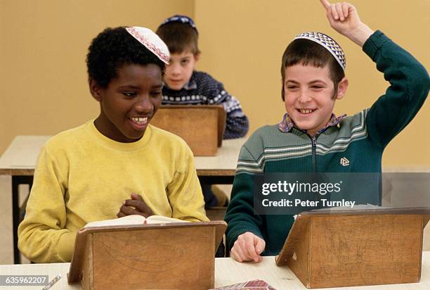 Israeli Boys Laughing in Classroom