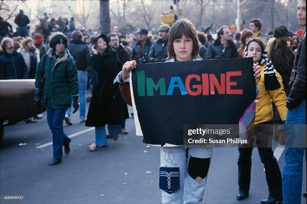 Crowd Gathering for John Lennon Vigil