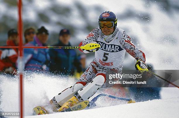 The Austrian skier competing in a special slalom event.