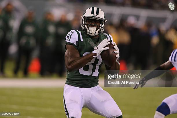 Wide Receiver Quincy Enunwa of the New York Jets in action against the Indianapolis Colts during their game at MetLife Stadium on December 5, 2016 in...