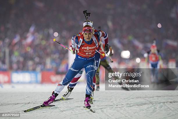 Gabriela Soukalova of the Czech Republic competes during the 10 km women's Pursuit on December 17, 2016 in Nove Mesto na Morave, Czech Republic.