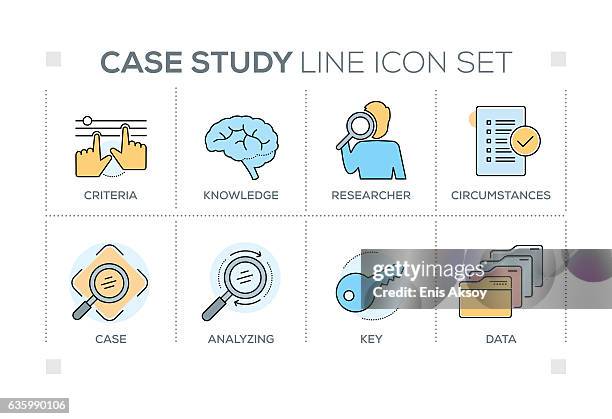 case study keywords with line icons - case study stock illustrations