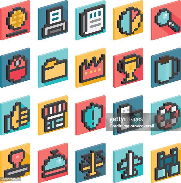 ilustrações, clipart, desenhos animados e ícones de ícones de negócios de pixels 3d - impressora fábrica