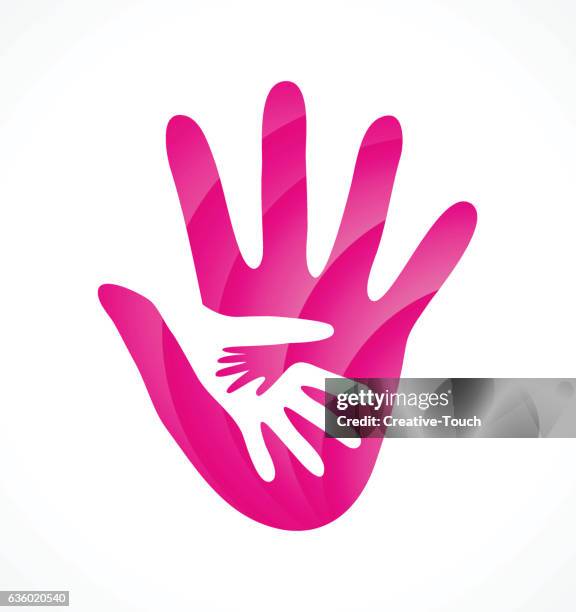 rosa farbe helfende hand - children's advocacy illustration group stock-grafiken, -clipart, -cartoons und -symbole