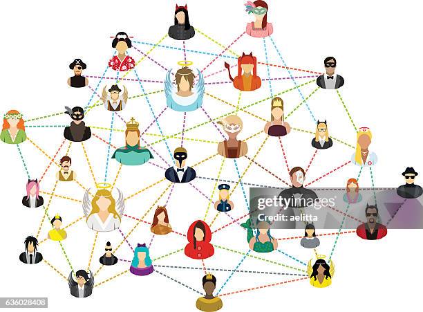 social network with masked people. - princess pirates stock illustrations