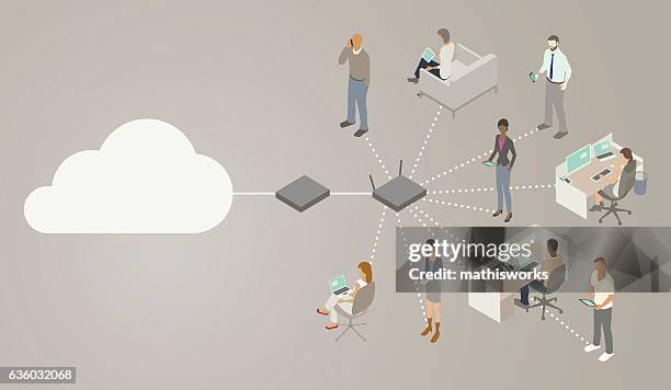 wireless router diagram - computer network diagram stock illustrations