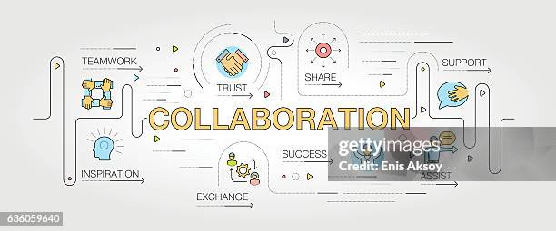 ilustrações de stock, clip art, desenhos animados e ícones de collaboration banner and icons - sharing