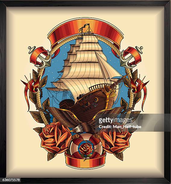 pirate ship - brigantine 幅插畫檔、美工圖案、卡通及圖標