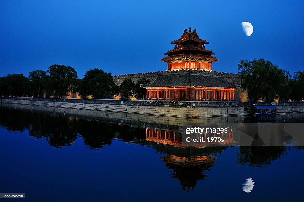 Night scenery of the Forbidden city in Beijing, China