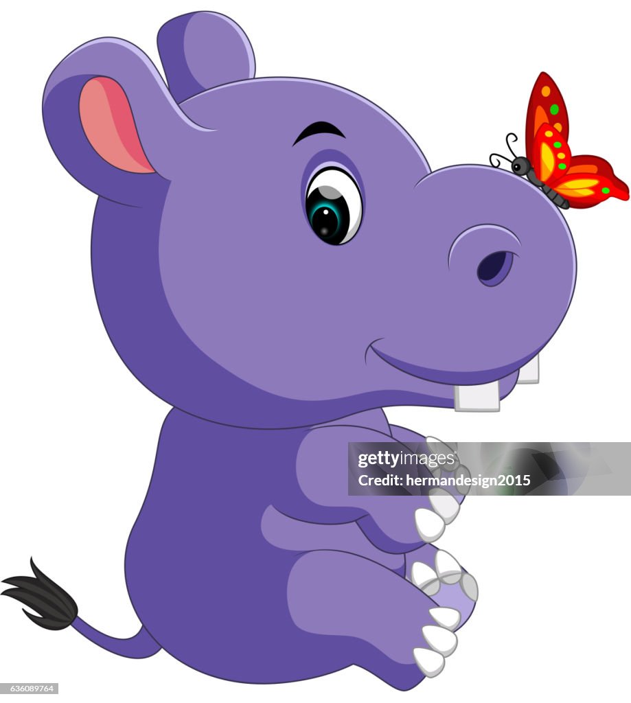 Lindo Bebé Hipopótamo Dibujos Animados Ilustración de stock - Getty Images