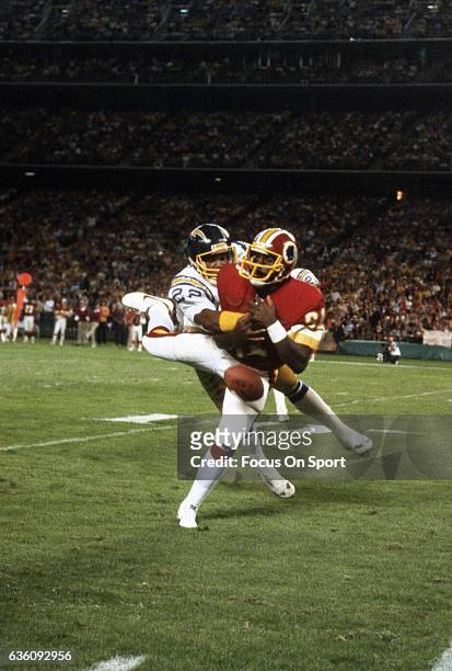 Wide Receiver Art Monk of the Washington Redskins in action against the San Diego Charger during an NFL game circa 1984 at RFK Stadium in Washington,...