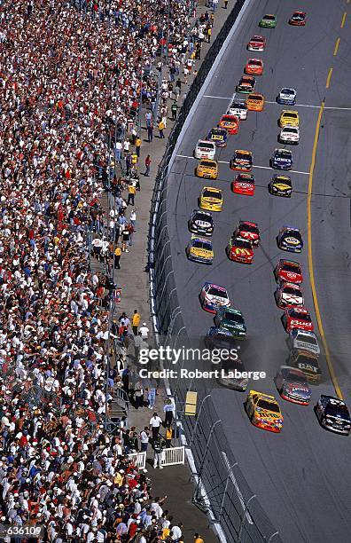 General view of Dale Earnhardt leading the pack during the Daytona 500 Speedweeks, part of the NASCAR Winston Cup Series at the Daytona International...