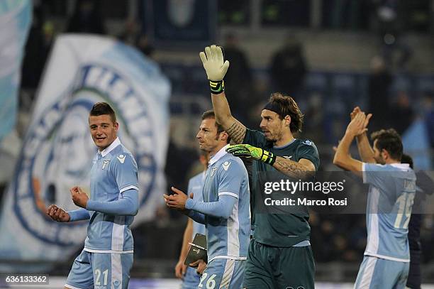 Federico Marchetti of SS Lazio celebrating a winner game afther the Serie A match between SS Lazio and ACF Fiorentina at Stadio Olimpico on December...