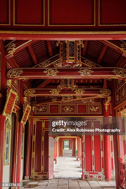 painted gallery corridor in the palace at hue - forbidden city fotografías e imágenes de stock