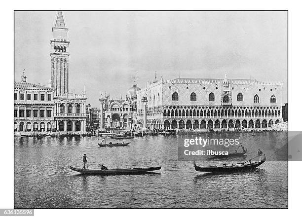 antique dotprinted photographs of italy: venice, st mark's square - santa maria della salute stock illustrations