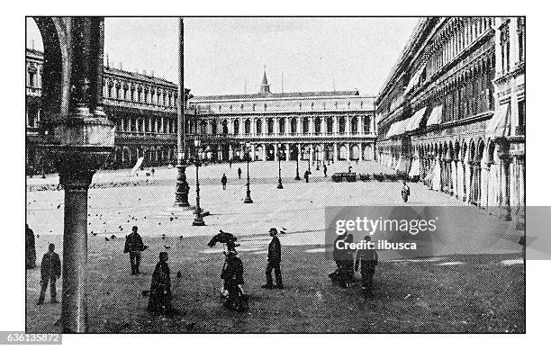 antique dotprinted photographs of italy: venice, st mark's square - santa maria della salute stock illustrations