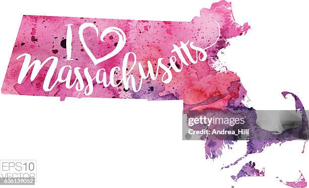 illustrazioni stock, clip art, cartoni animati e icone di tendenza di mappa acquerello vettoriale di i heart massachusetts - capo cod