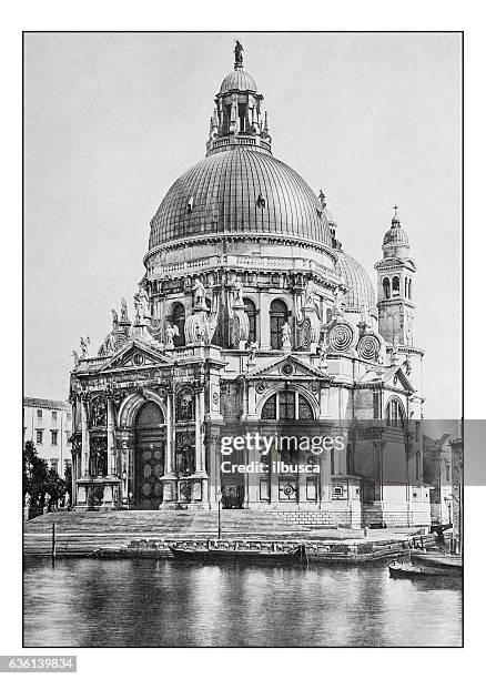 antique dotprinted photographs of italy: venice, santa maria della salute - santa maria della salute stock illustrations