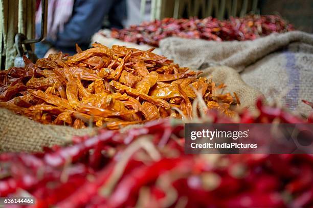 Red Dried Chilli Peppers For Sale At Market.india., News Photo