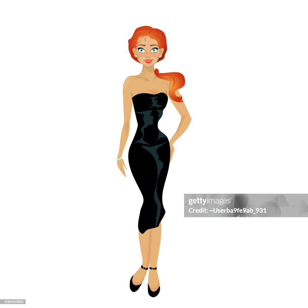 Personaje De Dibujos Animados De La Hermosa Mujer Joven Vestido Negro Poco  Sexy Ilustración de stock - Getty Images