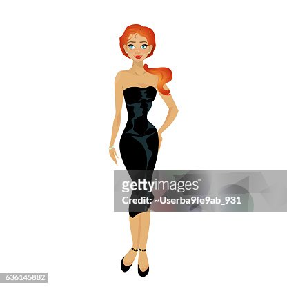 Personaje De Dibujos Animados De La Hermosa Mujer Joven Vestido Negro Poco  Sexy Ilustración de stock - Getty Images