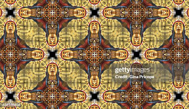 kaleidoscope effect of an american indian mask. - wood effect stock-fotos und bilder