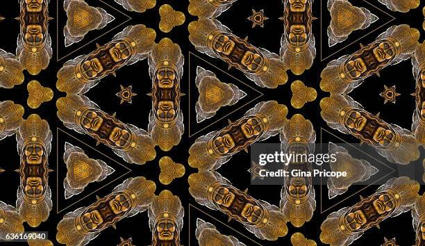 kaleidoscope effect of an american indian mask. - wood effect stock-fotos und bilder