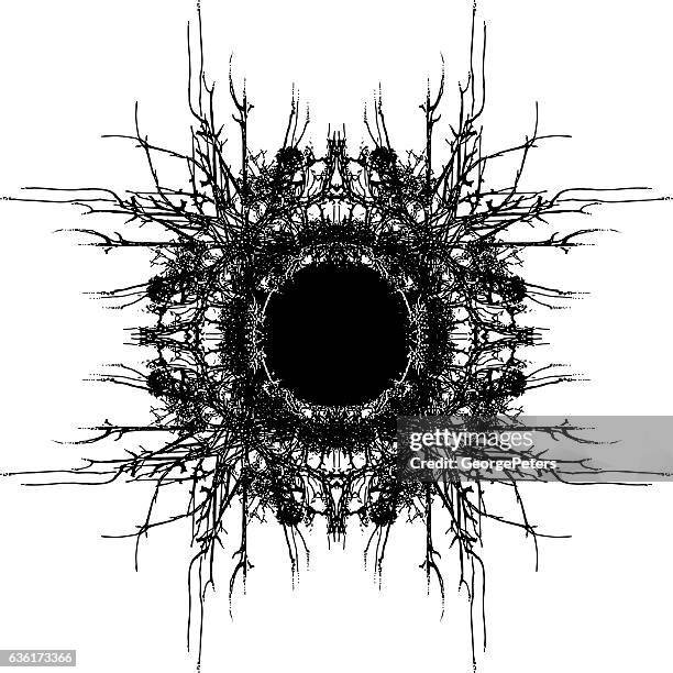 circular frame of branches, twigs and leaves - cedar tree stock illustrations