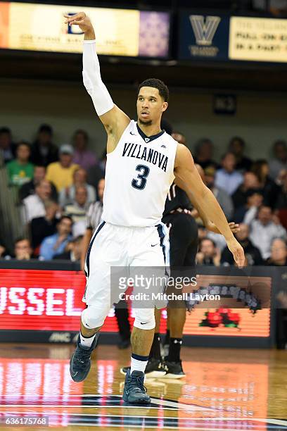 Josh Hart of the Villanova Wildcats celebrates a shot during a college basketball game against the Temple Owls at the Pavilion on December 13, 2016...